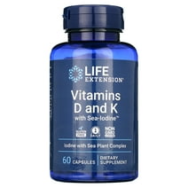 Life Extension Vitamins D and K with Sea-Iodine, vitamin D3, vitamin K1 and K2, iodine, supports immune, bone, arterial and thyroid health, non-GMO, gluten-free, 60 capsules