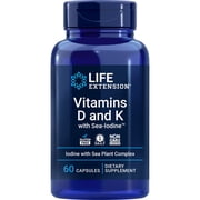 Life Extension , Vitamins D and K with Sea-Iodine , 5000 IU vitamin D, 2100 mcg K1, K2, 1000 mcg iodine, 60 capsules