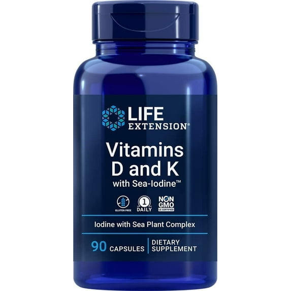 Life Extension Vitamins D and K with Sea-Iodine, 90 Capsules