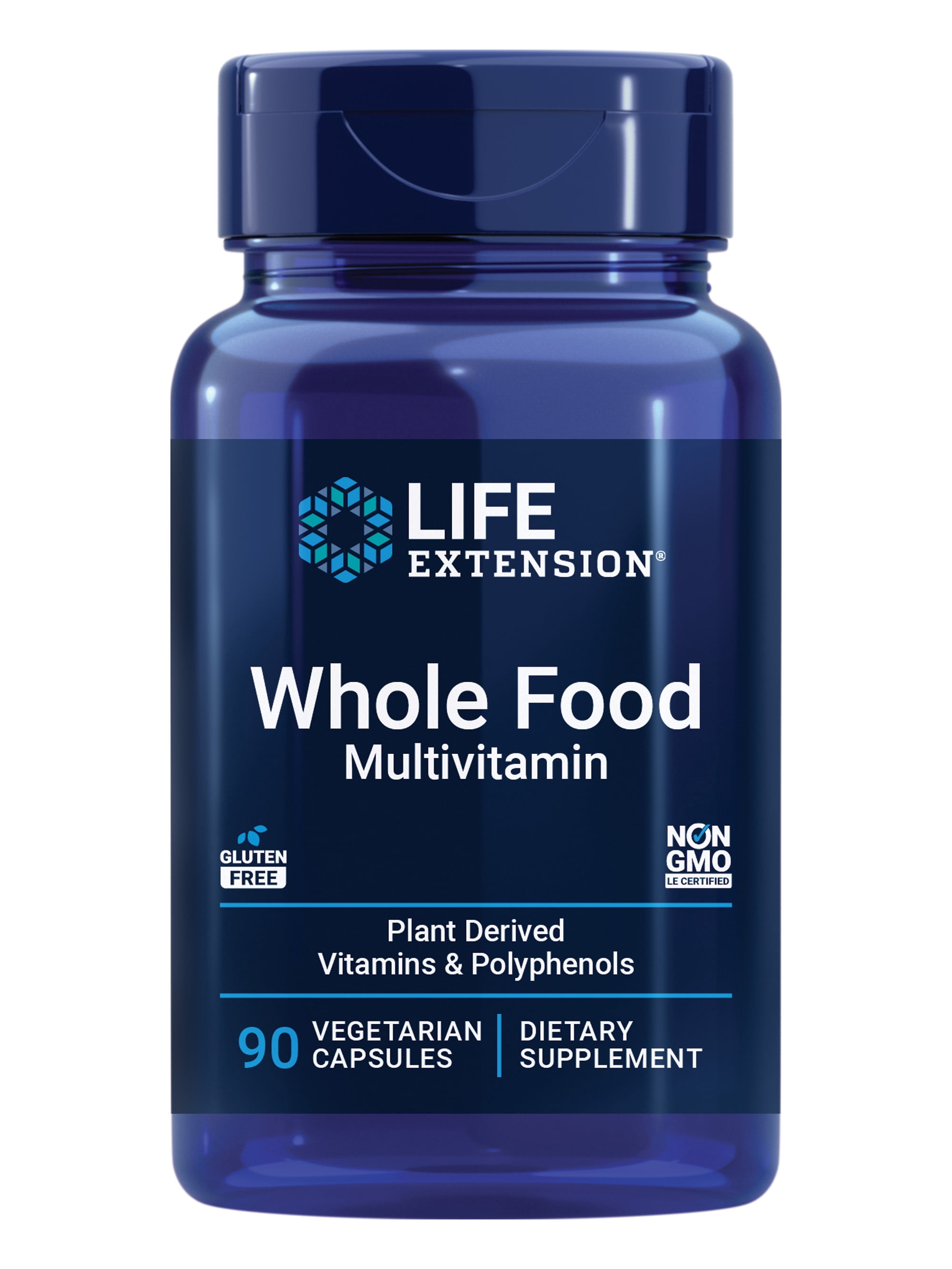 Life Extension Whole Food Multivitamin – Plant-Derived Vitamins and Minerals Supplement for General Health – Nutrients from Fruits and Veggies – Gluten-Free, Non-GMO, Vegetarian – 90 Capsules
