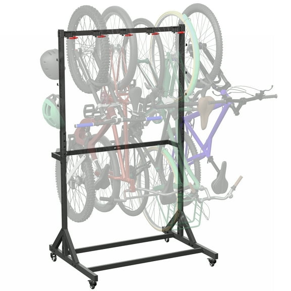 Life Finds Mobile Freestanding Vertical Bike Rack, Fits 5 Bikes