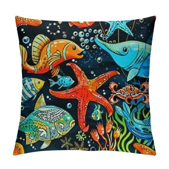 Life Fitted Sheet Queen,Whale Octopus Crab Tortoise Goldfish Bed Cover,Sea Animal Theme Bedding for Kids Teens Room Decor,Watercolor Bed Sheets with Pillowcases