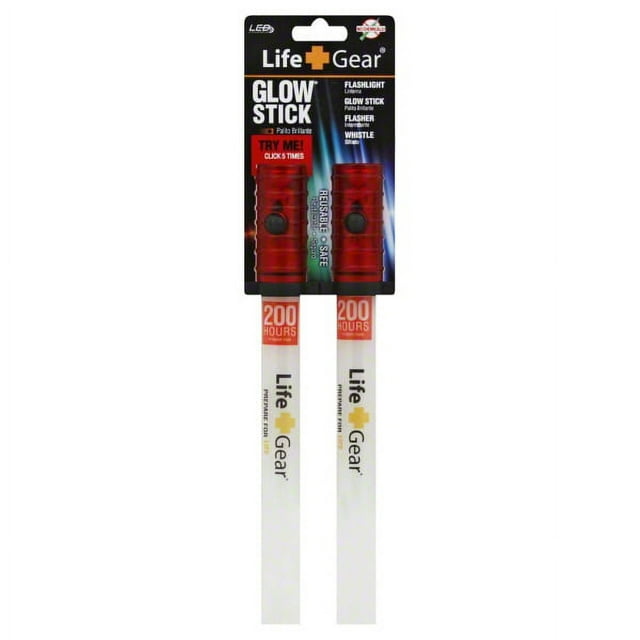 Life Gear Advanced Glow Series Flashlight + Glow Stick 2PK LED Emergency Whistle