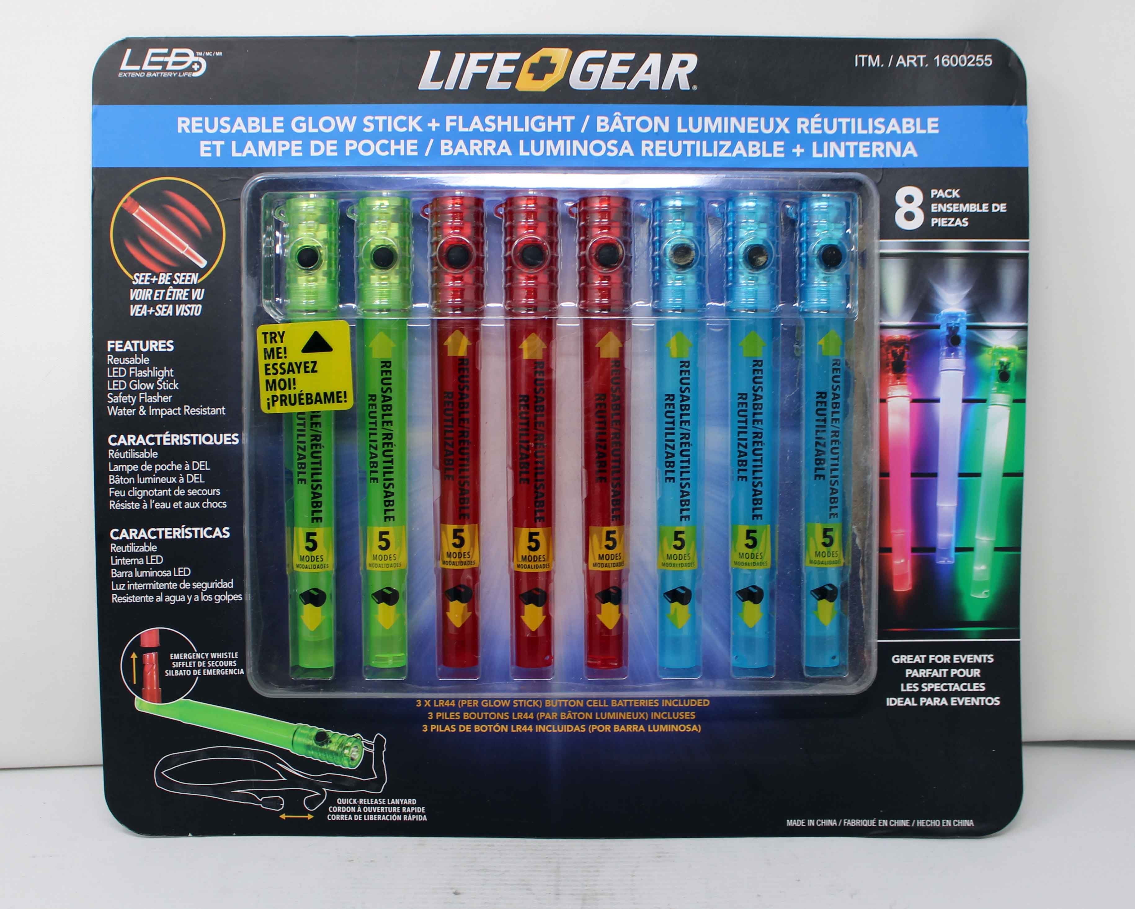 Life+Gear Multi-color Lightsticks, 8 Pack, Emergency Glow Sticks