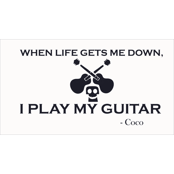 When Life Gets Me Down, I Play My Guitar by Miguel a Character from the Movie Coco Black and White Art with Inspiration Quotation for Living Room Vinyl Wall Decal - Motivation Sayings about Never Givi