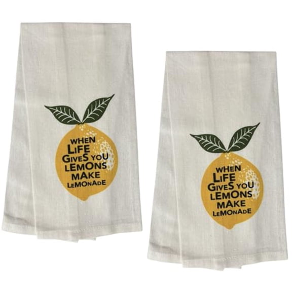 When Life Gives You Lemons Make Lemonade, 2 Pcs Cotton Soft and Absorbent Funny Flour Sack Kitchen Towels Dish Cloths for Home Decor, and Housewarming 15 X 25 Inches.