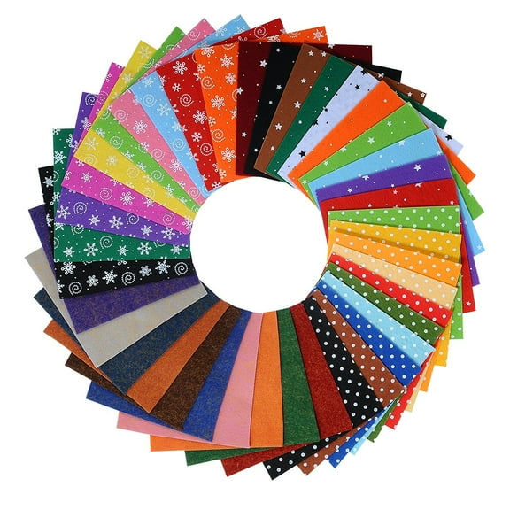 Life Glow Patterned Felt Fabric Squares Sheets Assorted Colors 6x6 inch 40Pcs