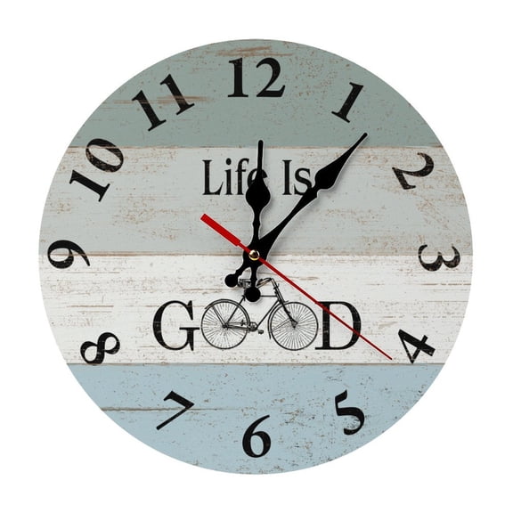 Life Good Farmhouse Style Round Wood Wall Clock, Noiseless Design for Cafe & Classroom Decor