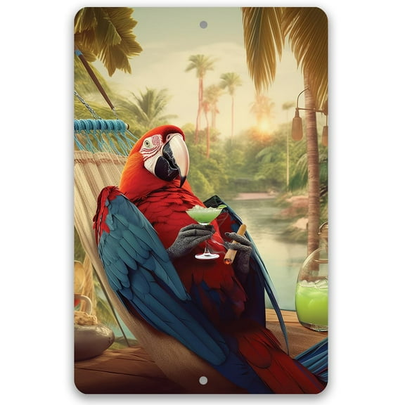 Life is Good Parrot - Retro Vintage Decoration Perfect for Home, Beach Bar, Poolside, Patio, or Tiki Bar, Classic Cocktail Drinks Sign and Gifts, Indoor/Outdoor Durable Metal Sign (8" x 12")