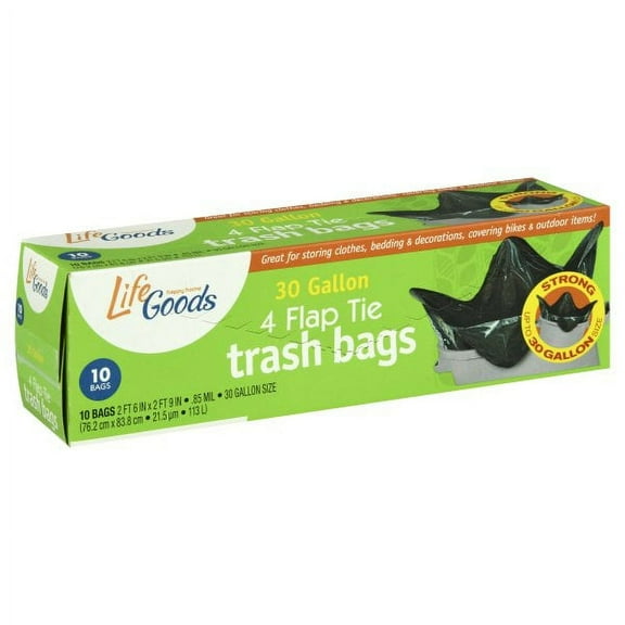 Life Goods Happy Home 30 Gallon 4 Flap Tie Trash Bags, 10 Ct