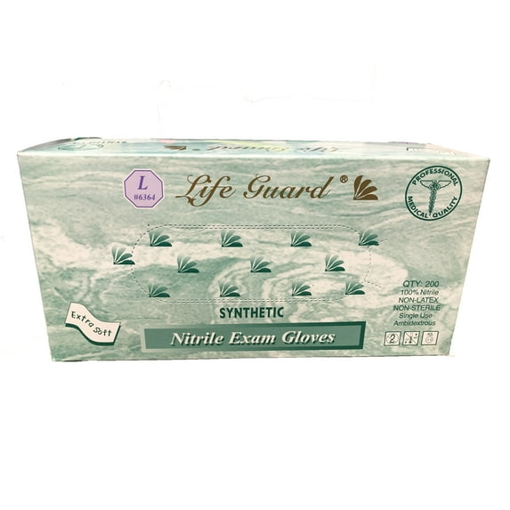Life Guard Blue Nitrile Exam Gloves, Powder Free, 3 Mil, Non-Sterile, Ambidextrous, 200 Gloves Per Box, Size Large