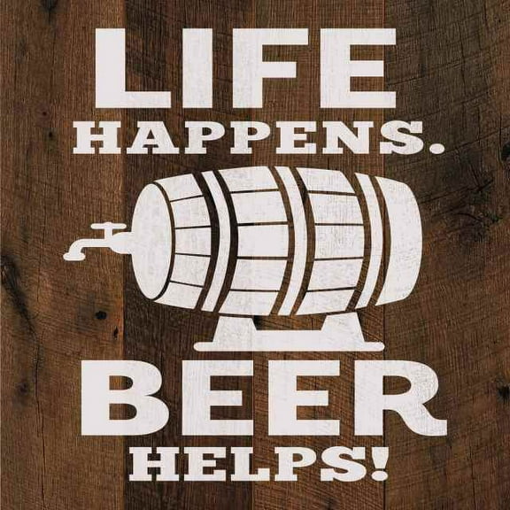 Life Happens Beer Helps Rustic Looking Inspiration Funny Wood Sign Wall Décor 8 x 8 Wood Sign B3-08080061061