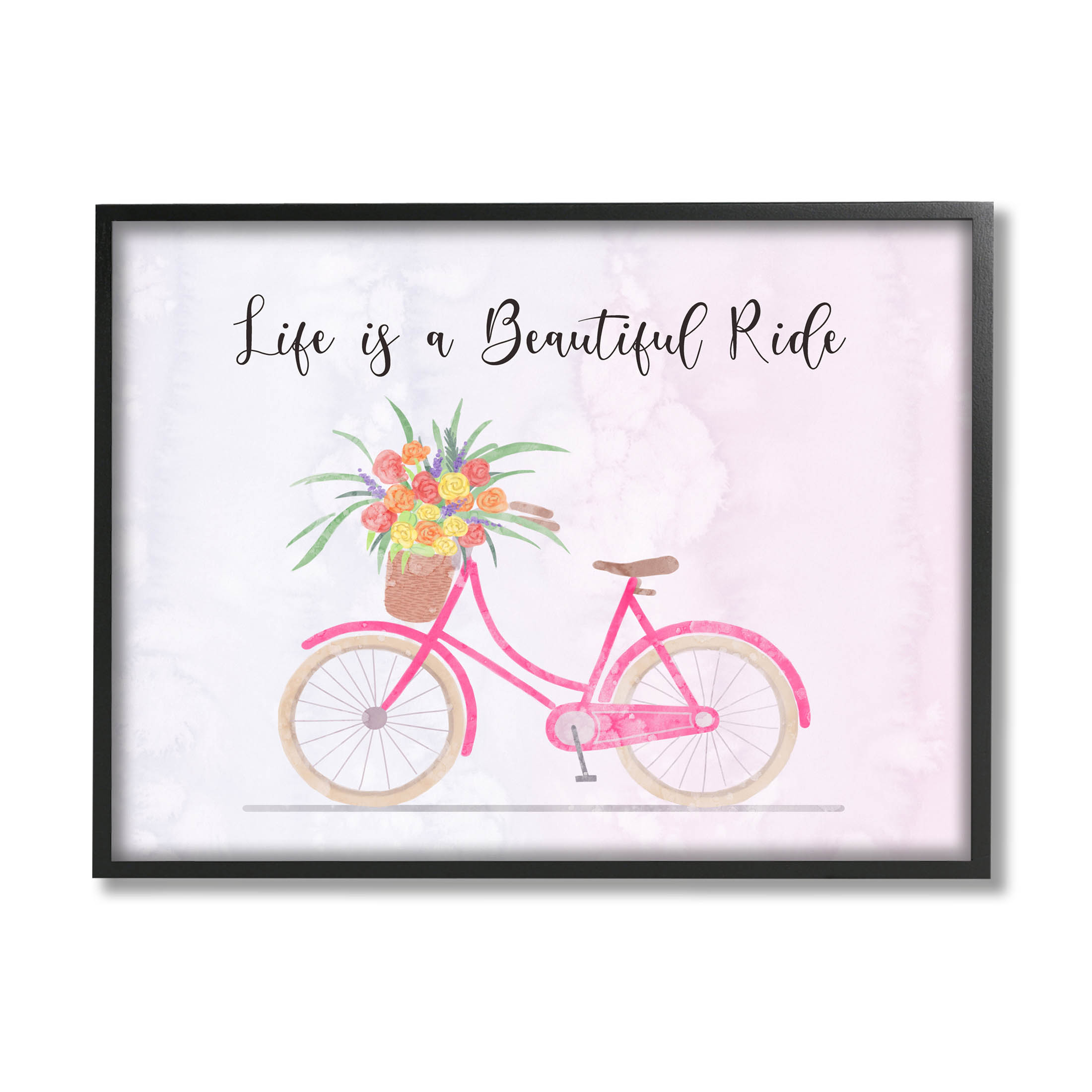 Life Is A Beautiful Ride Bicycle Inspirational Graphic Art Black Framed Art Print Wall Art