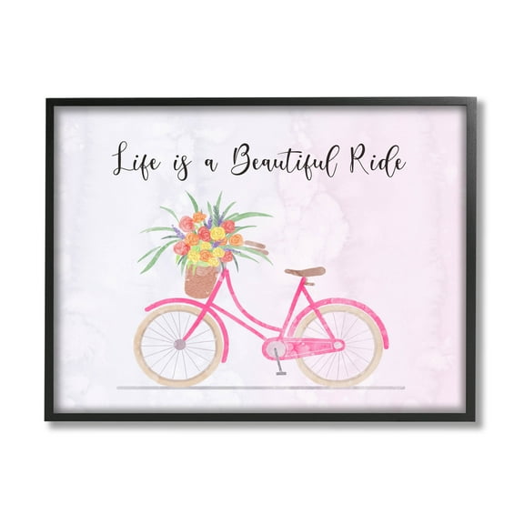 Life Is A Beautiful Ride Bicycle Inspirational Graphic Art Black Framed Art Print Wall Art