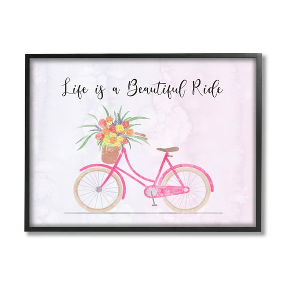 Life Is A Beautiful Ride Bicycle Inspirational Graphic Art Black Framed Art Print Wall Art