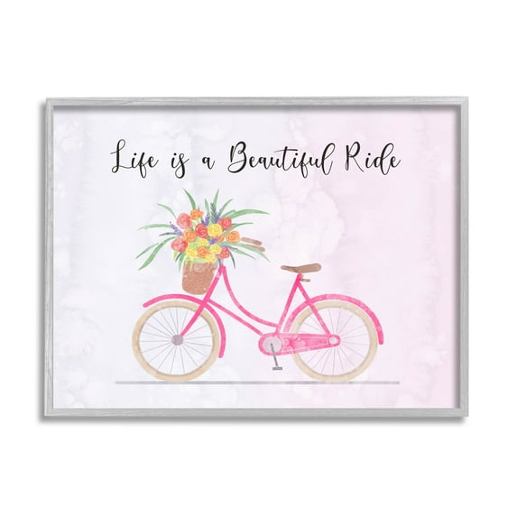 Life Is A Beautiful Ride Bicycle Inspirational Graphic Art Gray Framed Art Print Wall Art