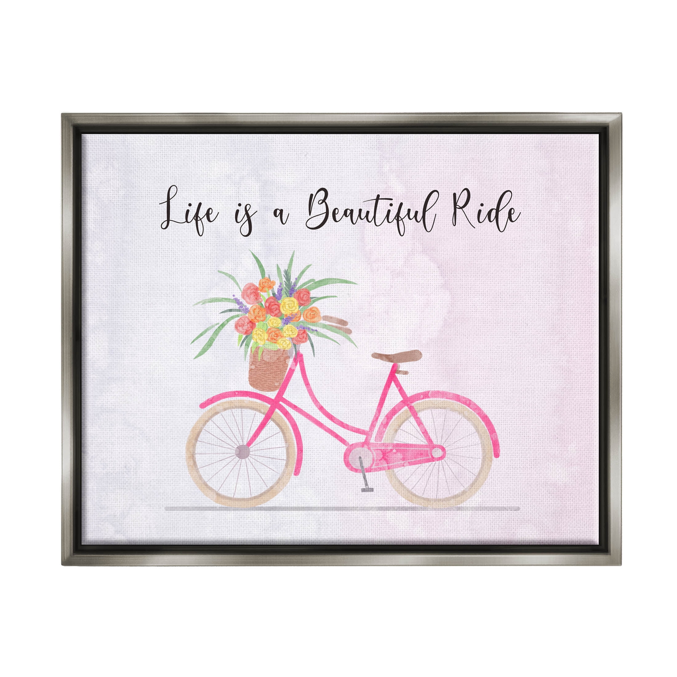 Life Is A Beautiful Ride Bicycle Inspirational Graphic Art Luster Gray Framed Art Print Wall Art
