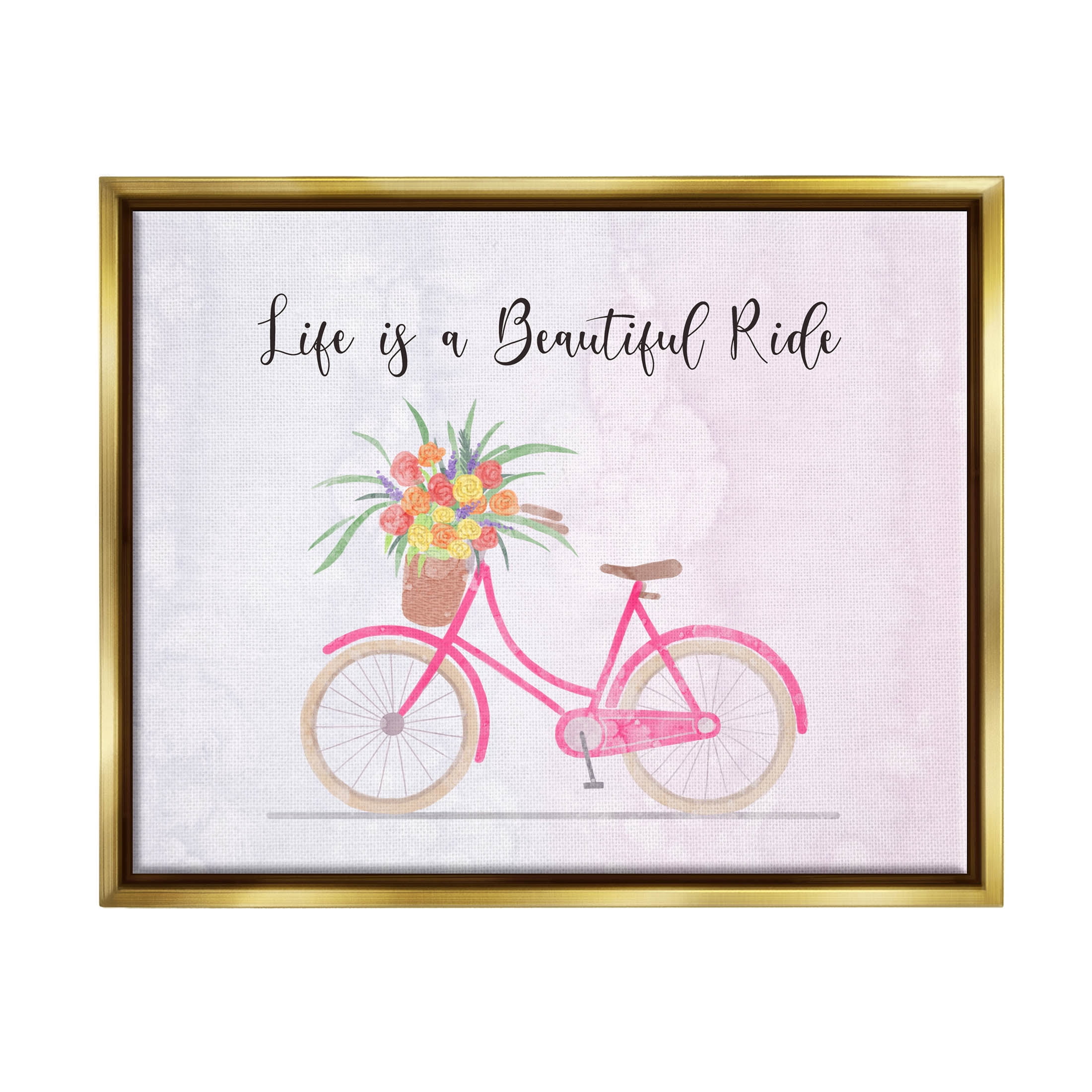 Life Is A Beautiful Ride Bicycle Inspirational Graphic Art Metallic Gold Framed Art Print Wall Art