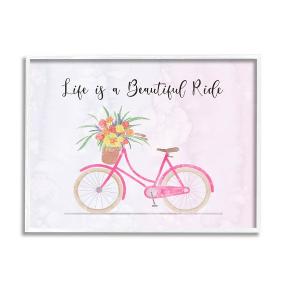 Life Is A Beautiful Ride Bicycle Inspirational Graphic Art White Framed Art Print Wall Art