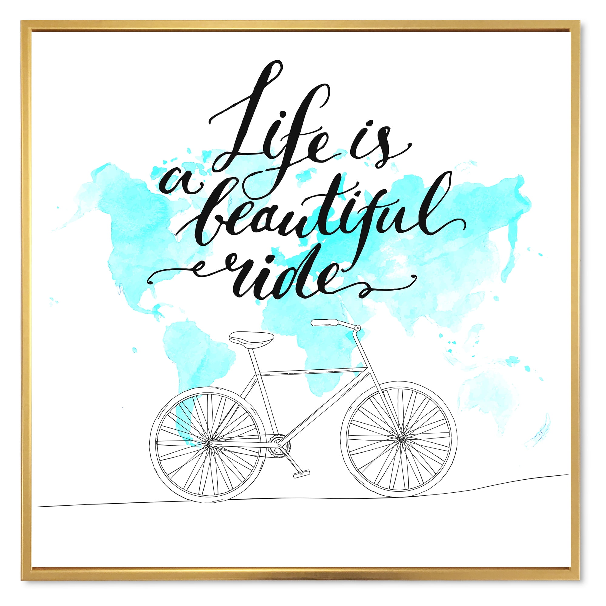 Life Is A Beautiful Ride With Bicycle 16 in x 16 in Framed Painting Canvas Art Print, by Designart