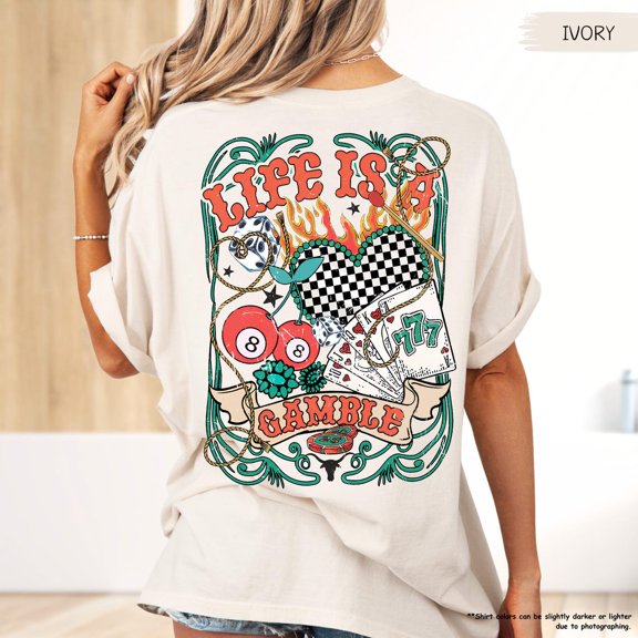 Life Is A Gamble Shirt Western Country Shirt Casino Shirt Western Turquoise Playing Cards Shirt Cowboy Cowgirl Tshirts All Size S-3XL