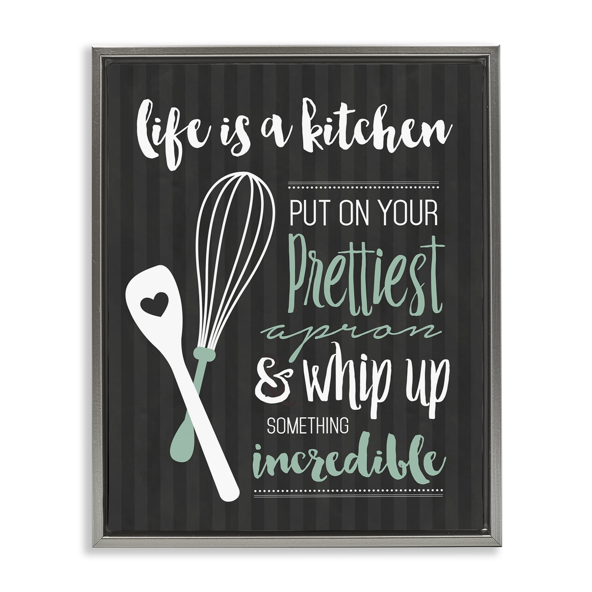 Life Is A Kitchen Motivational Gray Framed Floater Canvas Wall Art, design by Lettered and Lined