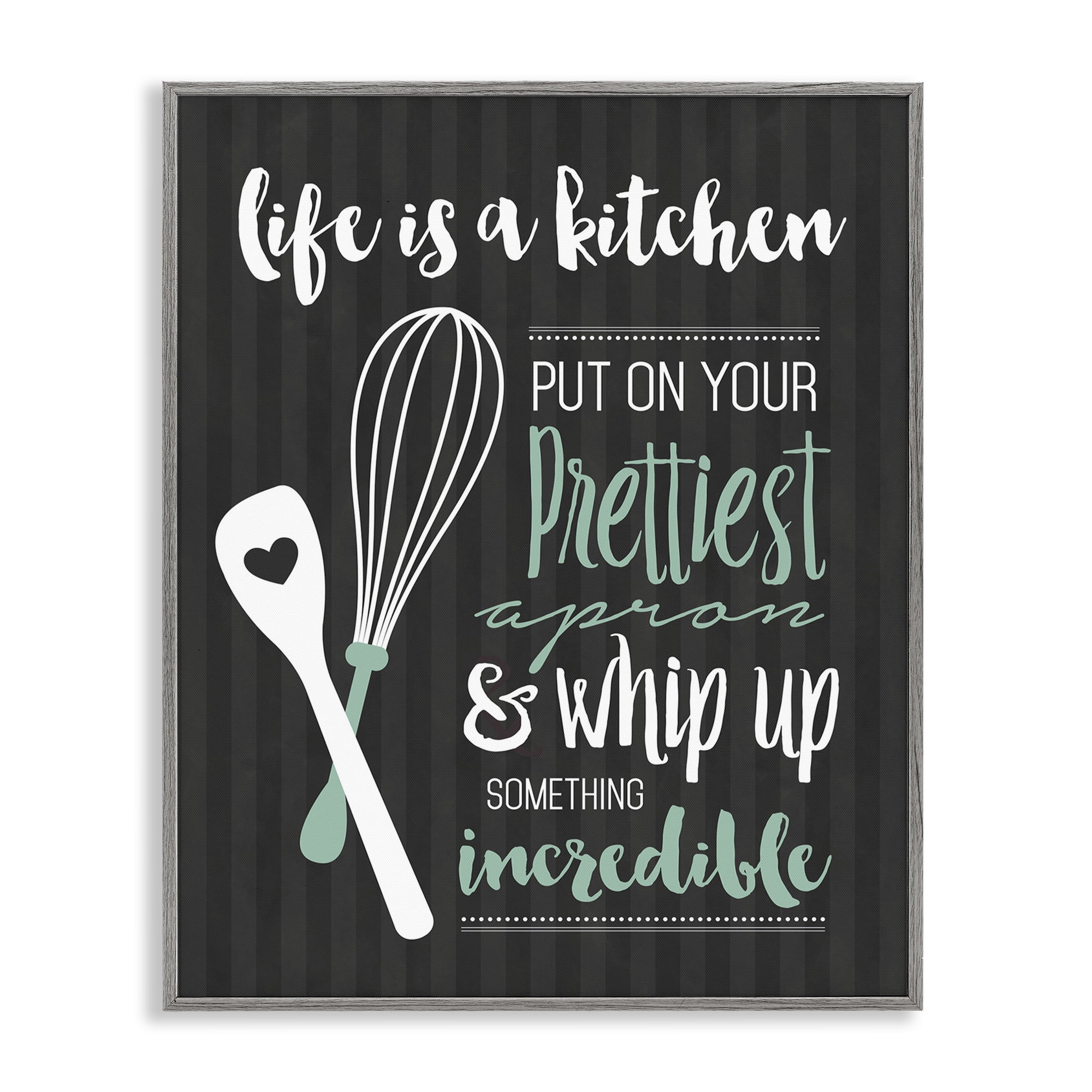 Life Is A Kitchen Motivational Gray Framed Giclee Art, design by Lettered and Lined