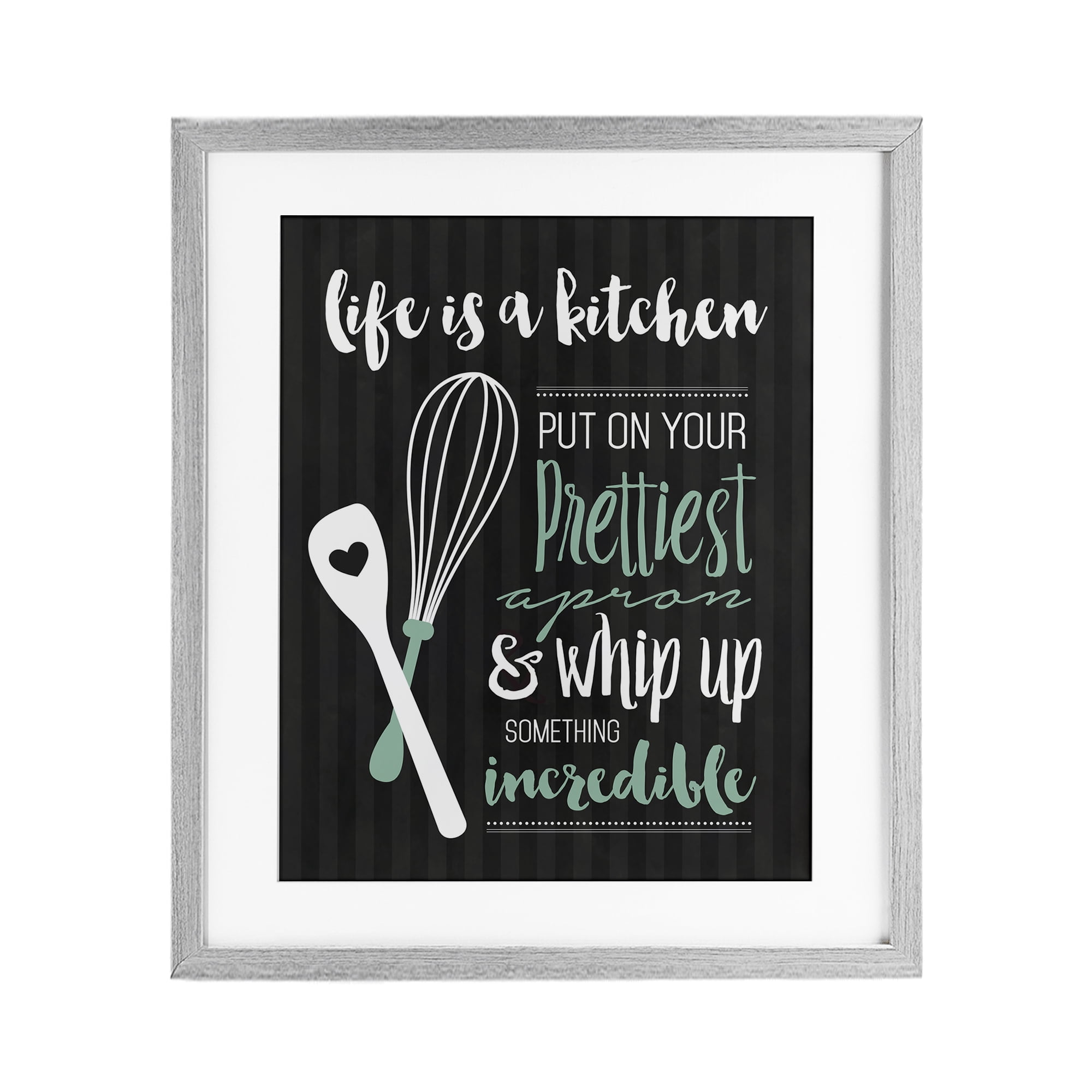 Life Is A Kitchen Motivational Gray Framed Print Under Glass, design by Lettered and Lined