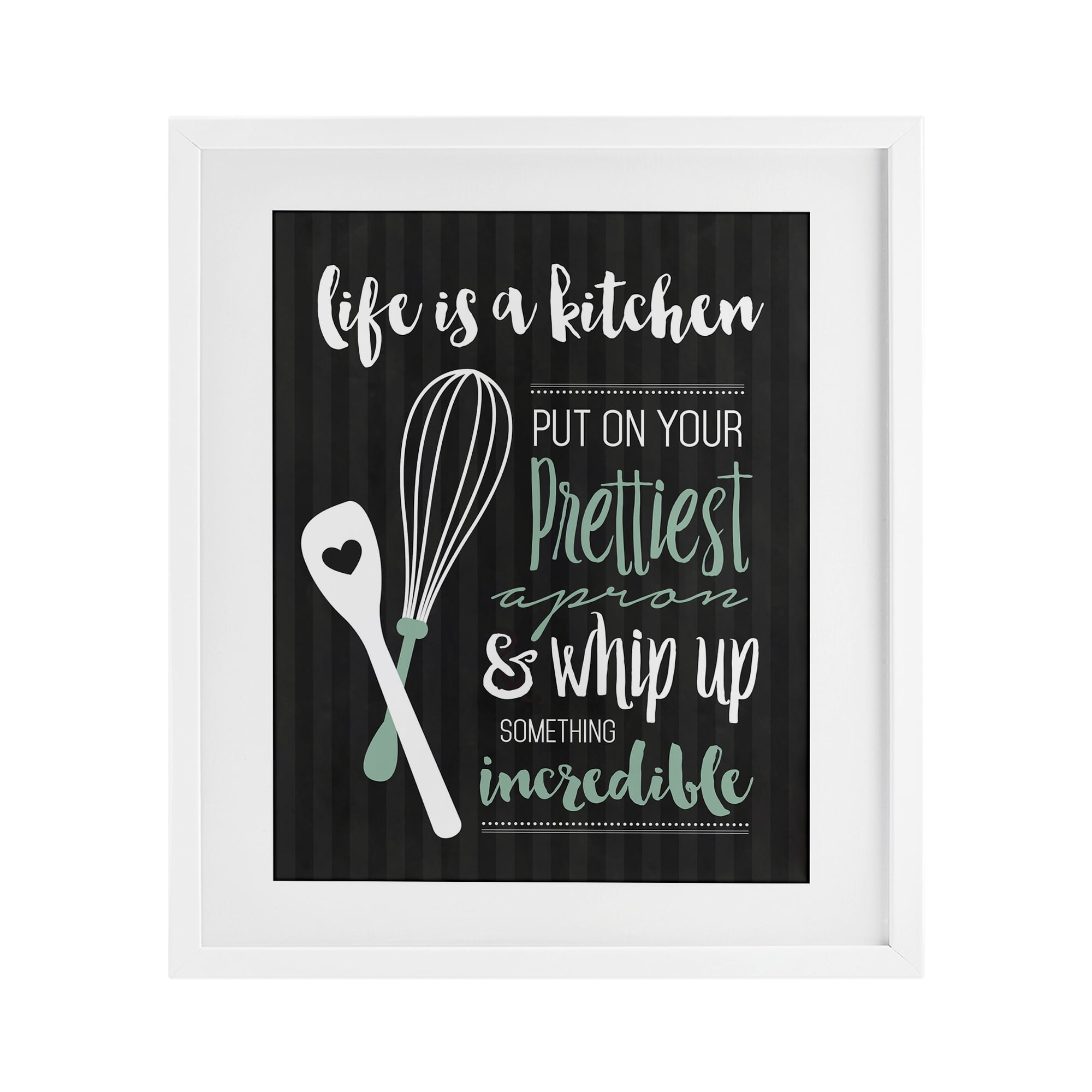 Life Is A Kitchen Motivational White Framed Print Under Glass, design by Lettered and Lined