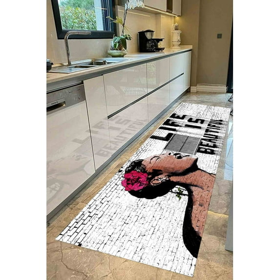 Life Is Beautiful Rug, Banksy Girl Rug, Personalized Gift Rug, Luxury Rugs, Rug, Banksy Graffiti Rugs, Banksy Rugs, Hallway Rug, Floor Rugs, 1.7'x2.3' - 50x70 cm