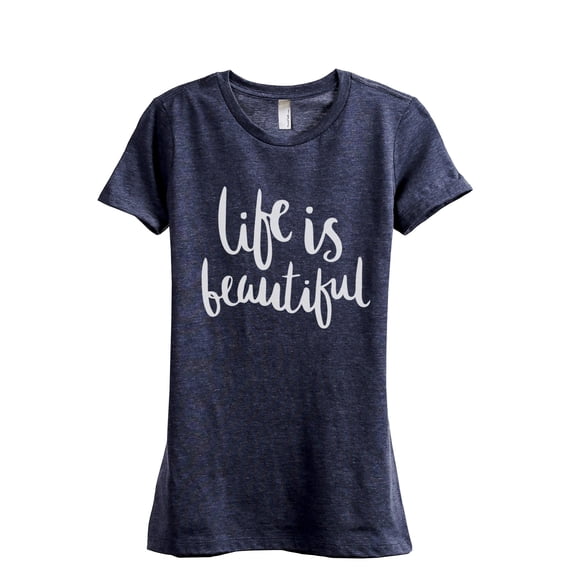Life Is Beautiful Women's Fashion Relaxed T-Shirt Tee Heather Navy Medium