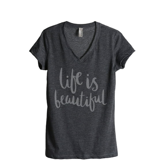 Life Is Beautiful Women's Fashion Relaxed V-Neck T-Shirt Tee Charcoal Grey 2X-Large