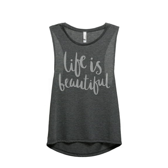 Life Is Beautiful Women's Fashion Sleeveless Muscle Workout Yoga Tank Top Charcoal Grey X-Large