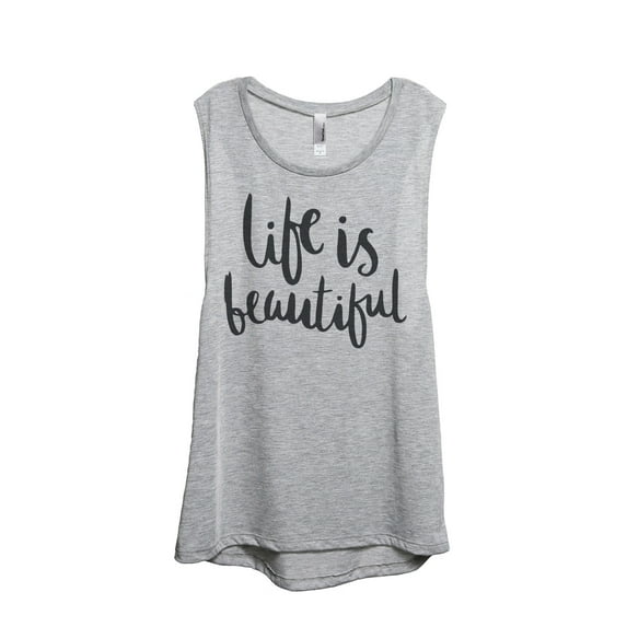 Life Is Beautiful Women's Fashion Sleeveless Muscle Workout Yoga Tank Top Sport Grey 2X-Large