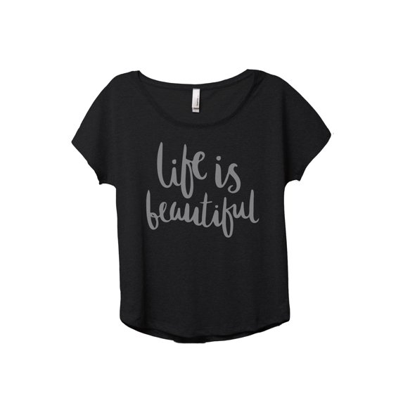 Life Is Beautiful Women's Fashion Slouchy Dolman T-Shirt Tee Heather Black Small