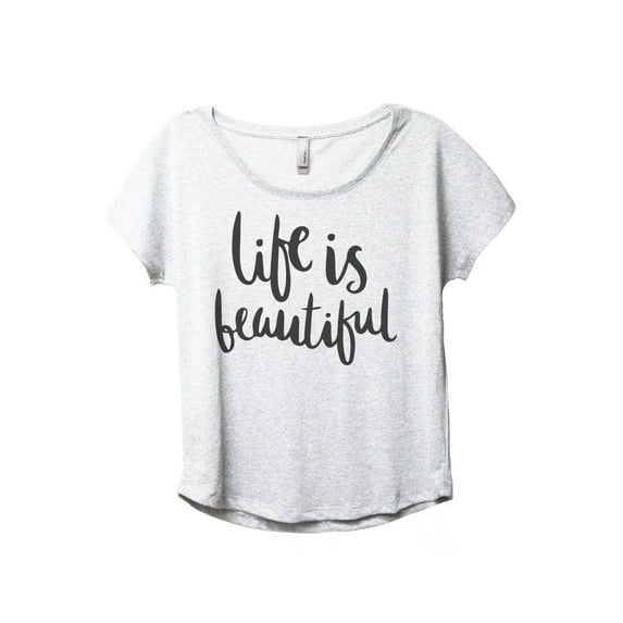 Life Is Beautiful Women's Fashion Slouchy Dolman T-Shirt Tee Heather White Large