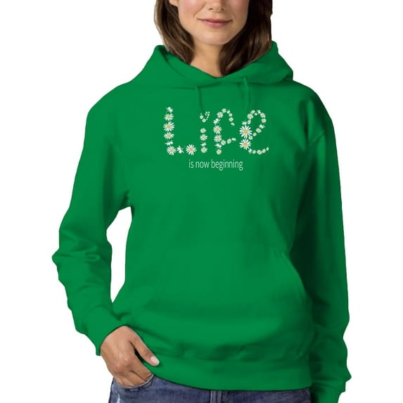 Life Is Beggining Daisies Hoodie Women -Image by Shutterstock, Female x-Large