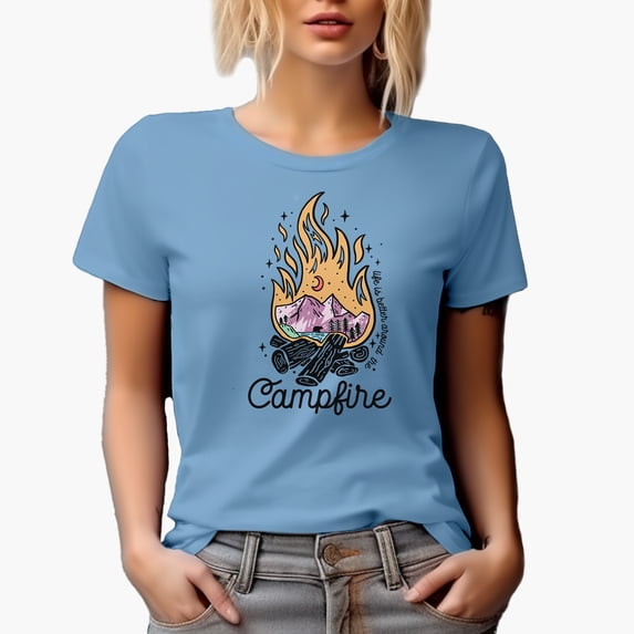 Life Is Better Around the Campfire with Camping Bonfire Art Merch Gift, Baby Blue T-Shirt, XL