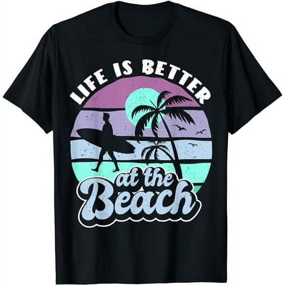 Life Is Better At The Beach Retro Sunset Topical Palm Trees T-Shirt