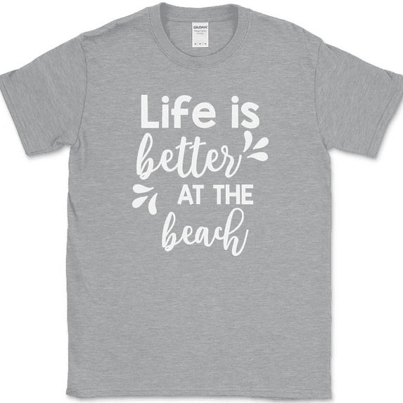 Life Is Better At The Beach T-Shirt Funny Family Vacation Ocean Humor Gift Tee - Heather Grey, 5XL