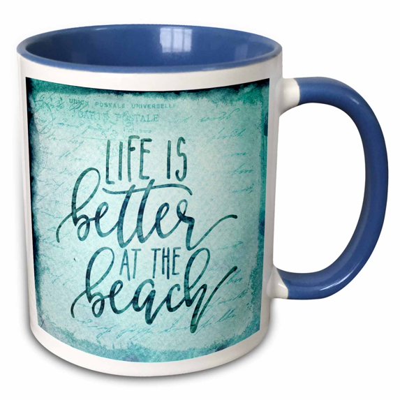 3drose, Life Is Better at the Beach Typography Art, 11oz Two-tone Blue Mug