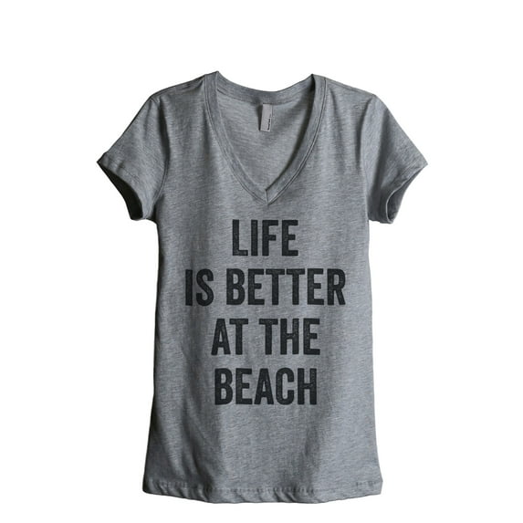 Life Is Better At The Beach Women's Fashion Relaxed V-Neck T-Shirt Tee Heather Grey X-Large