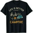 thumbnail image 1 of Life Is Better At The Campfire Funny Camper Casual Short Sleeve Black T-Shirt, 1 of 5