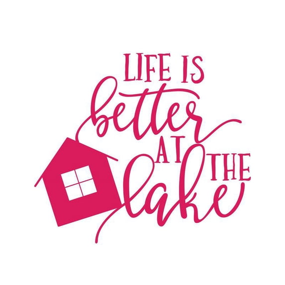 Life Is Better At The Lake Decal Sticker | 5.5-Inches By 4.8-Inches | Hot Pink Vinyl