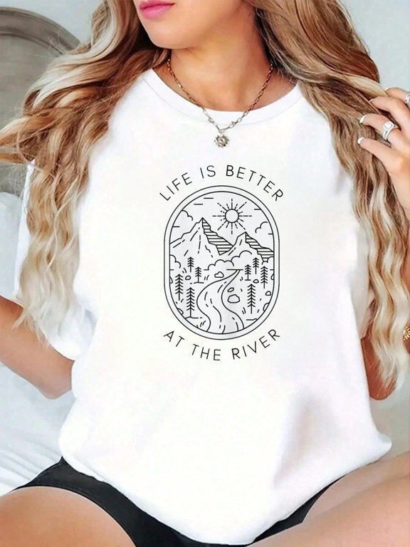 Life Is Better At The River Minimalist Outdoor Nature Travel T-Shirt Clothes For Women
