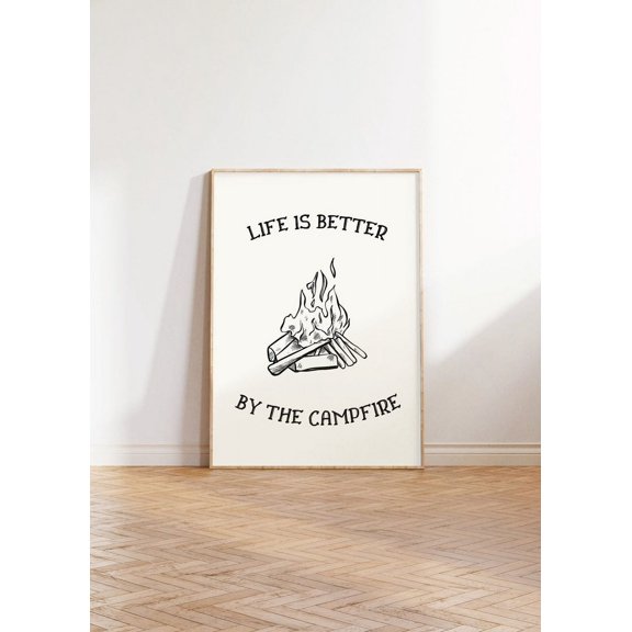 Life Is Better By The Campfire Print, Vintage Camping Print, Retro Hiking Art, Summer Camp Wall Art, Mountaineering Wall Art