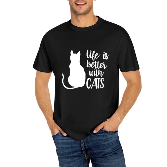 Life Is Better..., Cute Cat Lover T Shirts Funny Graphic Tee Shirts Female Tops, OdeJous Funny T-Shirt Black, M