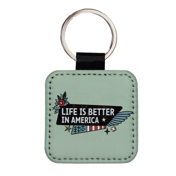 Life Is Better In America USA United States Faux Leather Square Keychain