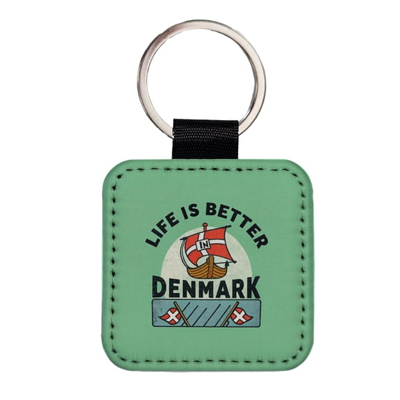 Life Is Better In Denmark Faux Leather Square Keychain