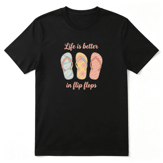 Life Is Better In Flip Flops Vintage Graphic Tee For Women, Outdoor Beach Cotton Short Sleeves T-Shirt